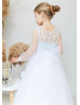 Long Sleeve Blue Lace Tulle Flower Girl Dress